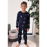 Minik Dolap 🎄 Yılbaşı Temalı %100 Pamuk Erkek Çocuk Pijama Takımı 🎄 Lacivert - 4 - 5 Yaş