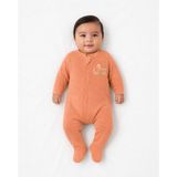 Minik Pamuk %100 Pamuk Fermuarlı Bebek Tulumu Ayaklı Uzun Kollu - Açık Kiremit - 3-6 M