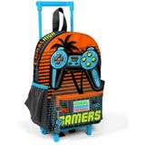 Minik Yuva Çekçekli Sırt Çantası Gri Turuncu Gamer Desenli Iki Bölmeli 24046