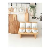 Minika Home 7 PARÇA MUTFAK SETİ (Tea-Coffee-Sugar, Salt-Spice-Pepper ve 1 Adet Ayaklı Bambu Yükseltici)
