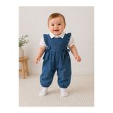 MİNİKİNCİBABY FIRFIRLI GÖMLEKLİ KOT KIZ BEBEK TULUM TAKIM(1 beden büyük tercih ediniz)
