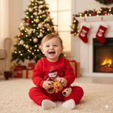 Miniko Kids Bebek Yılbaşı Noel Temalı Kardan Adam Baskılı Eşofman Takımı - Kırmızı - 9 - 12 Ay