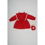 Miniko Kids Kız Bebek Uzun Kol Elbise Papatya Desenli Çantalı Şık Tasarım - Kırmızı - 1 - 1,5 Yaş