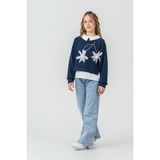 Miniko Kids Kız Çocuk Bayramlık Çiçekli Taşlı Kot Pantolonlu 2li Takım - Lacivert - 11 - 12 Yaş