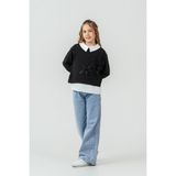 Miniko Kids Kız Çocuk Bayramlık Çiçekli Taşlı Kot Pantolonlu 2li Takım - Siyah - 11 - 12 Yaş