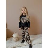 Miniko Kids Kız Çocuk Kalp Modelli Tül Detaylı Leopar Ispanyol Paça Taytlı Takım - 3 - 4 Yaş - Siyah