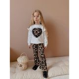 Miniko Kids Kız Çocuk Kalp Modelli Tül Detaylı Leopar Ispanyol Paça Taytlı Takım - 9 - 10 Yaş - Ekru