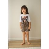 Miniko Kids Kız Çocuk Leopar Desenli Pamuk Şortlu Takım - Beyaz - 4 - 5 Yaş