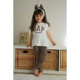 Miniko Kids Kız Çocuk Leopar Taytlı Kısa Kol Tişörtlü Pamuk Takım - 3 - 4 Yaş - Beyaz