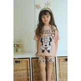 Miniko Kids Kız Çocuk Mickey Leopar Modelli Pamuk Şortlu Takım - 3 - 4 Yaş - Kahverengi