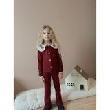 Miniko Kids Kız Çocuk Yaka Dantelli Fitilli Kaşkorse Bayramlık Taytlı Takım - 9 - 10 Yaş - Bordo