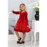 Miniko Kids Kız Çocuk Yılbaşı Temalı Fiyonklu Eteği Tül Uzun Kol Elbise - Kırmızı - 2 - 3 Yaş