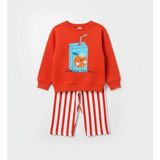 Miniko Kids Lucco Meyve Suyu Desenli 3 Iplik Şardonsuz Geniş Paça Eşofman Takımı - Kırmızı - 3 - 4 Yaş