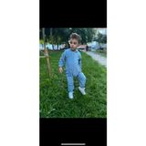Miniko Kids Unisex Önden Düğmeli Kadife Bebek Tulum - Mavi - 1,5 - 2 Yaş
