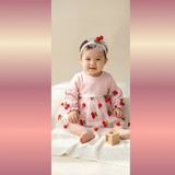Minilay Kız Bebek Pembe Kiraz Nakışlı Tül Elbise ve Saç Bandı Takımı | Mutlu Yuvam 3-6 Aylık - 3 - 6 Ay - 00-Pembe