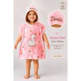 minilee children's happiness Kuğu Prensesi - İsimli Çocuk Kapşonlu Panço Havlu – Deniz, Havuz ve Banyo Bornoz Pançosu 2-8 Yaş