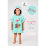 Minilee Flamingo Bahçesi - İsimli Çocuk Kapşonlu Panço Havlu – Deniz, Havuz ve Banyo Bornoz Pançosu 2-8 Yaş