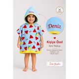 Minilee Meyve Bahçesi - İsimli Çocuk Kapşonlu Panço Havlu – Deniz, Havuz ve Banyo Bornoz Pançosu 2-10 Yaş