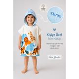 Minilee Safari Dostları - İsimli Çocuk Kapşonlu Panço Havlu – Deniz, Havuz ve Banyo Bornoz Pançosu 2-8 Yaş