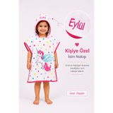 Minilee Unicorn - İsimli Kız Çocuk Kapşonlu Panço Havlu – Deniz, Havuz ve Banyo Bornoz Pançosu 2-8 Yaş
