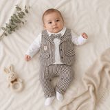 Minilka Bebe Erkek Bebek 1362 Çizgili Yelekli Üçlü Papyonlu Takım 0-3/3-6/6-9/9-12 Ay - 6 - 9 Ay - Kahve - Açık Kahve