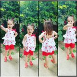 Minilka Bebe Minilkabebe Kiraz Desen Askılı Fırfırlı Tişört Şort Takım Kırmızı-Beyaz 1-2 yaş - 1 - 2 Yaş - Kırmızı - Beyaz