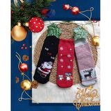 Minilkabebe Yılbaşı Desen Havlu Yarım Soket Çorap 3 Lü 36-40 Numara - Renkli - 36 - 40