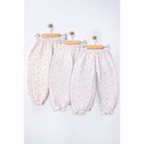 Minilora 3 Adet Müslin Çiçek Desenli Kız Bebek Pantolon Seti (Pembe-Lila-Pastel Pembe)