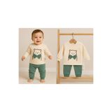 MINIMAI KIDS MINIMAI Papyonlu Ayıcık Nakışlı Omuz Çıtçıtlı Erkek Bebek Takımı