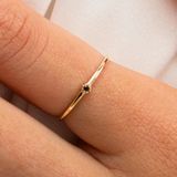 Minimal Altın Yüzük - 14 Ayar Altın 0.05 Ct Smoky Taşlı Minimal İnce Yüzük - Anneler Günü Hediyesi