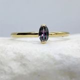 Minimal Altın Yüzük - 14 Ayar Altın Oval 0.50 Karat Mistik Topaz Taşlı Minimal Tektaş Kadın Yüzük