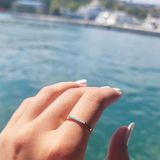 Minimal Altın Yüzük - 14 Ayar Altın Sıra Turkuaz Taşlı Yüzük - Anneler Günü Hediyesi Yüzük