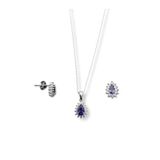 Minimal Ametist Taşlı Damla Gümüş Kadın Kolye Küpe Set