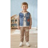 Minimal Baby Erkek Çocuk 3’lü Takım - Denim Yelekli, Kapüşonlu Sweatshirt ve Alt Eşofman Seti - 3 Yaş - Kahverengi