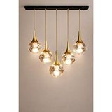 Minimal E-Ticaret Minimal Rains Gold Chrome Linear 5'li Honey Yellow Globe Cam Avize Bal Sarı Cam - Gold Metal - Siyah Tepsi