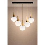 Minimal E-Ticaret Minimal Rains Gold Chrome Linear 5'li White Globe Cam Avize Beyaz Cam - Gold Metal - Siyah Tepsi