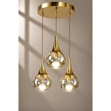 MINIMAL ETICARET VE BILGI TEKNOLOJILERI Rains Gold Chrome TRİO 3'lü Plafonyer ( Bal Sarı ) Cam Avize