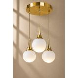 MINIMAL ETICARET VE BILGI TEKNOLOJILERI Rains Gold Chrome TRİO 3'lü Plafonyer ( Beyaz Cam ) Cam Avize
