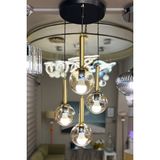 Minimal Golden Ball Special Selection 4'lü Bal Sarı Cam Avize - Siyah - Bal Rengi