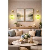 Minimal Lotus Gold Chrome ( Bal Sarı ) Cam Duvar Aplik - Yeşil - Gold