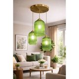 Minimal Lotus TRİO Forest Green Plafonyer Cam Avize - Yeşil