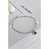 Minimal Tasarım Yonca Yeşil Zümrüt Taşlı Charm Bileklik Pinterest Inci Taş Princess Bileklik - Gümüş
