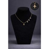 Minimal Uçak Figürlü Taşlı Gold Kolye