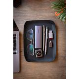 minimal X design Deri Tepsi (büyük) Masaüstü Organizer Siyah Crazy - Gerçek Deri & El Yapımı - Minimalist Tasarım