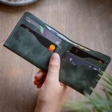 minimal X design Hakiki Deri Cüzdan, Klasik Cüzdan, Kağıt Para Cüzdanı, Erkek Cüzdanı, Gerçek Deri ve El Yapımı (Okyanus Yeşili)