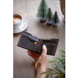 minimal X design Klasik Cüzdan - Kestane Crazy - Gerçek Deri & El Yapımı - Minimalist Tasarım