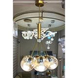 Minimal Zeppelin Cloud Golden 7'li Beyaz Cam Avize - Gold - Bal Rengi