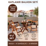 Minimalisso Masif Katlanır Balkon Bistro Set Minderli [5'li] Bahçe Teras Mutfak Masa Sandalye Takımı 60x60