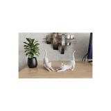 Minimalist Tasarım Kedi Heykeli - 2'li Dekoratif Kedi Biblosu Beyaz 6 x 18