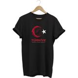 Minimalist Türkiye Ay Yıldız Baskılı Futbol Taraftar Tişörtü - Siyah